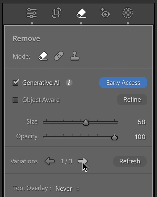 umelá inteligencia vo fotografii AI mazanie rušivých prvkov na fotke v Adobe Lightroom