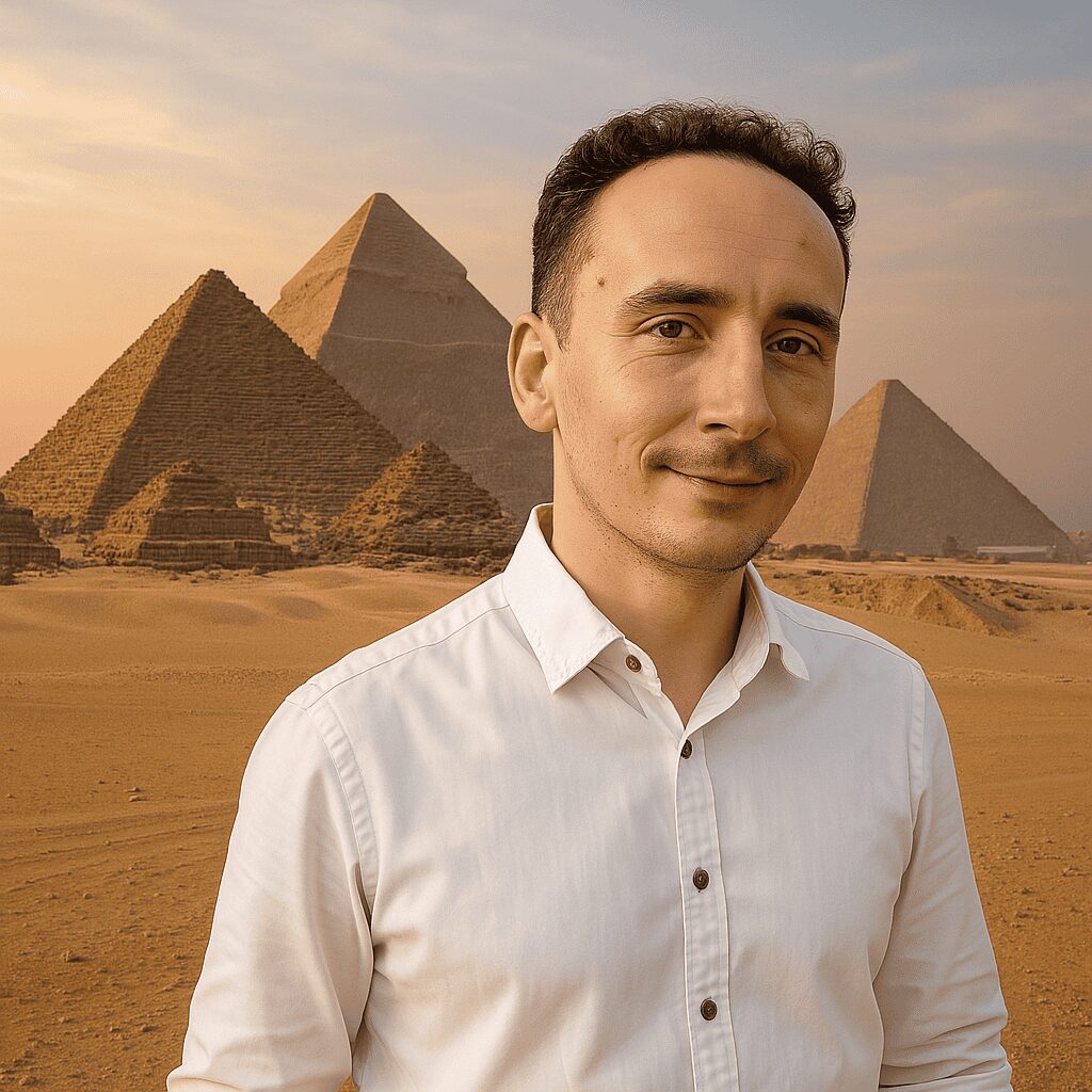 umelá inteligencia vo fotografii ai portrét pri pyramídach